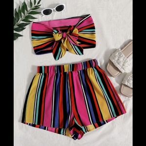 Tie Front Crop Tube Top & Shorts Set